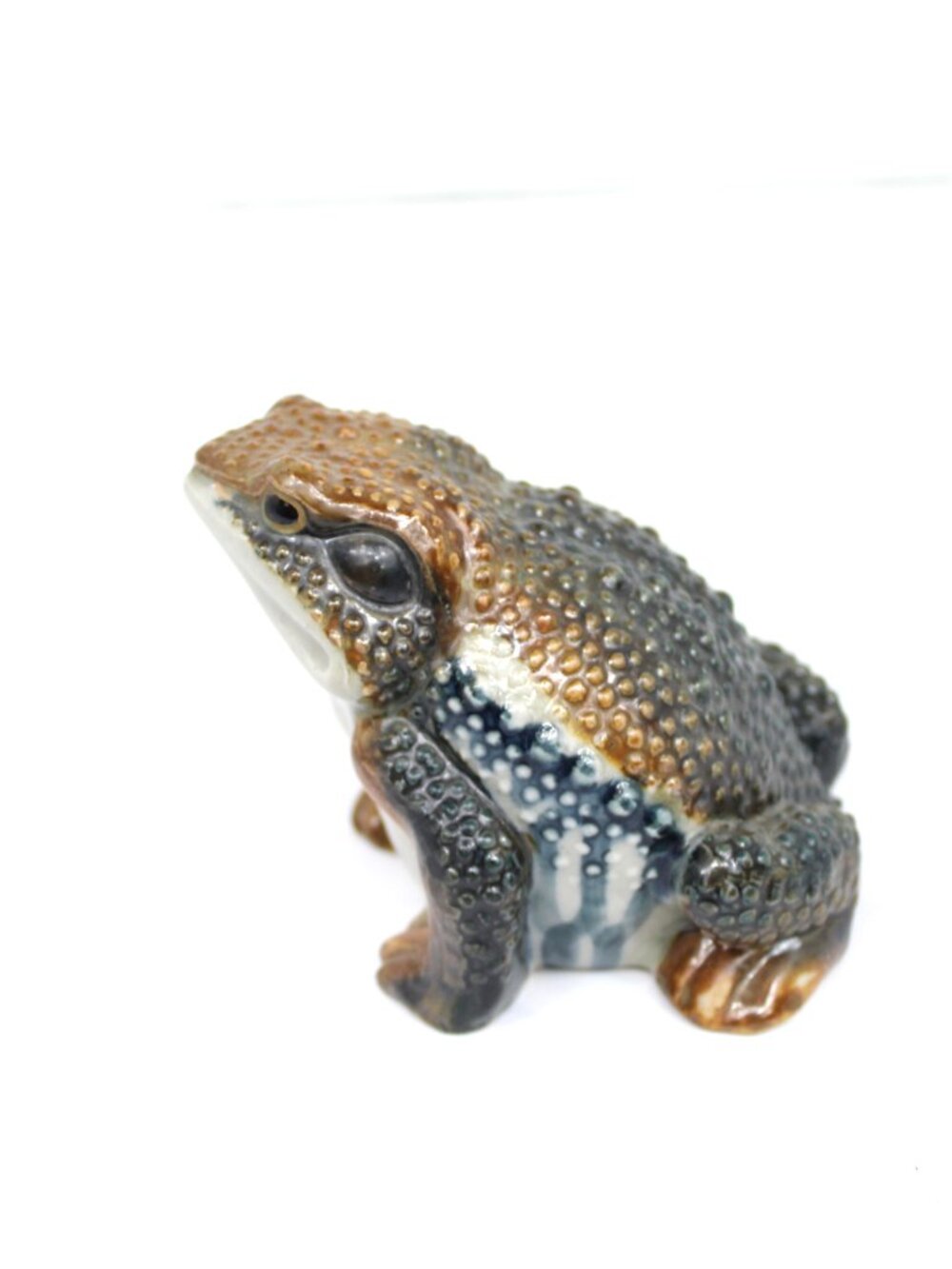 RARE JAPANESE HIRADO LARGE STYLE CERAMIC JAPANESE TOAD BLUE RUST BROWN WHITE MCM